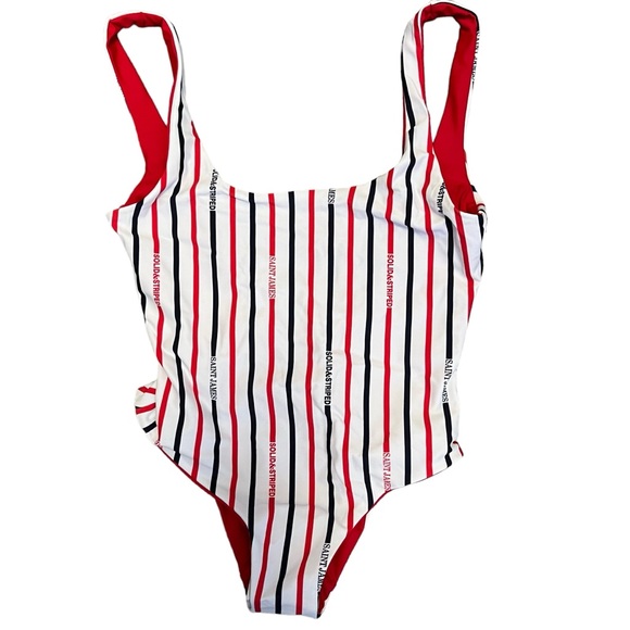 Saint James x Solid & Striped One Piece Swimsuit Striped Red/Navy Reversible XS - Picture 5 of 7